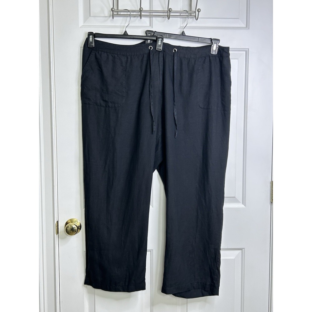 Charter Club Luxury Linen Cropped Pants Womens 3X Black Drawstring Elastic Waist
